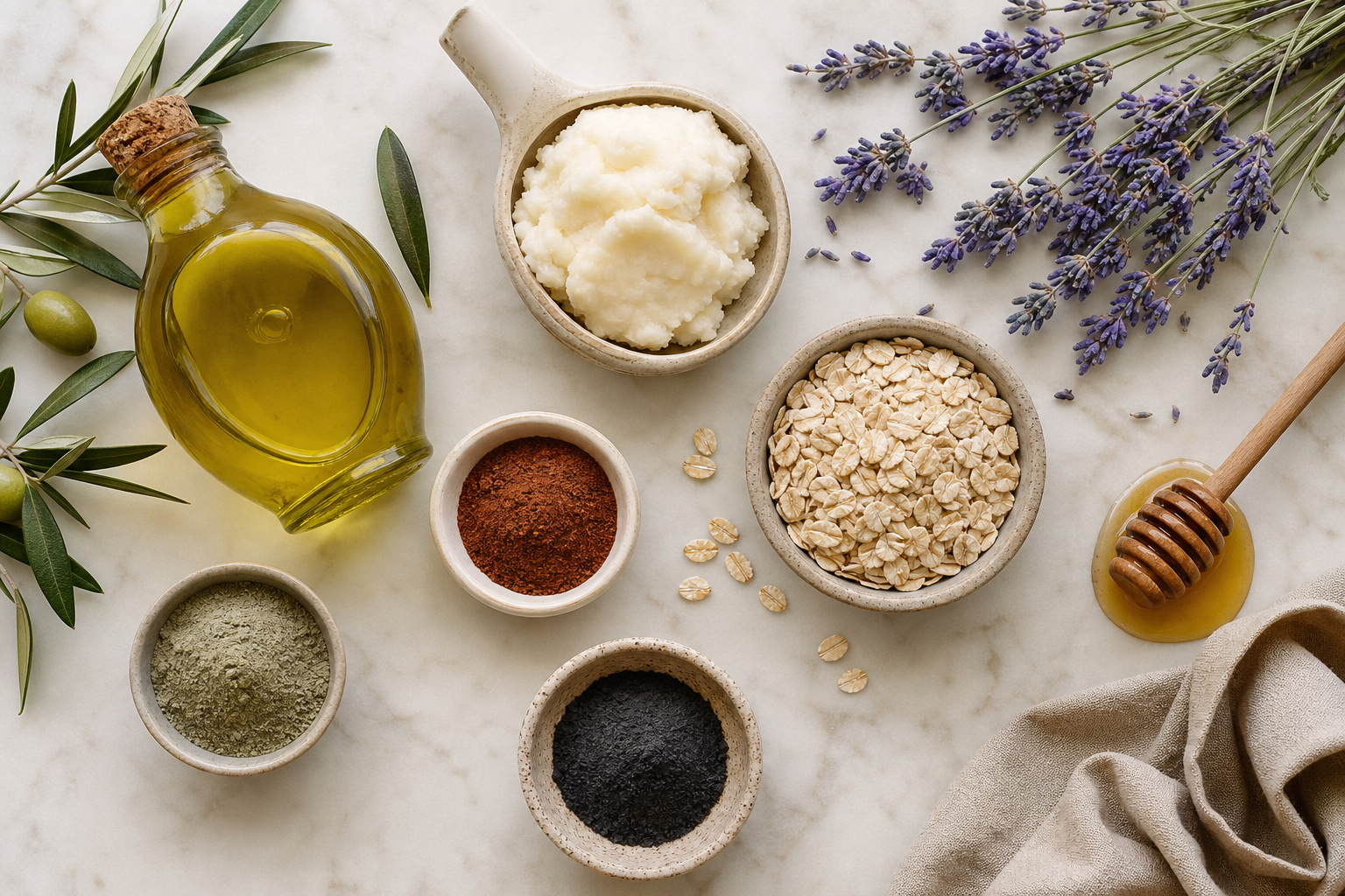Flat lay of soap making ingredients